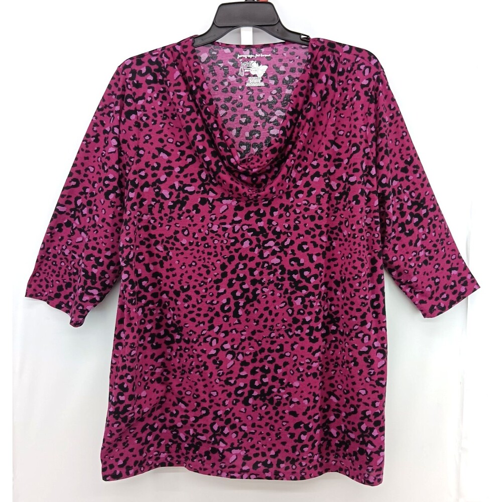 Just My Size Shirt Women Plus Size 3X Dark Magenta Animal Print Cowl Neck Top